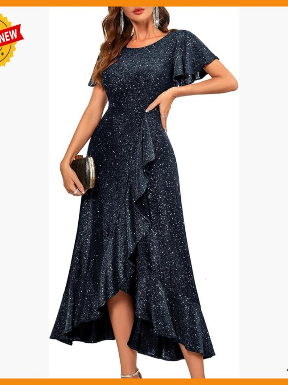 Sequin Formal Maxi Dress with Flutter Sleeves for Wedding Cocktail Evening